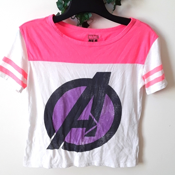 Avengers Logo Striped Sleeve T-Shirt - Picture 1 of 5